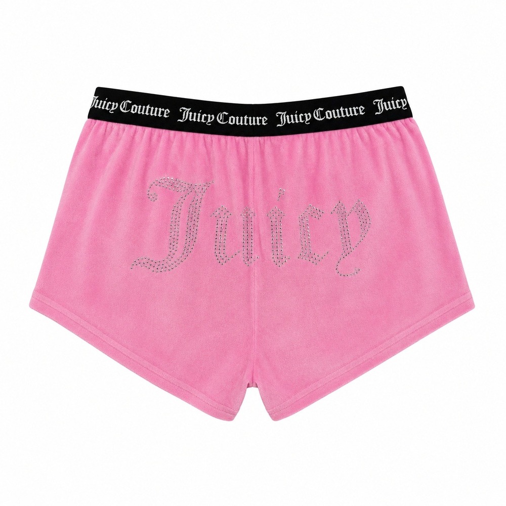 Juicy Couture Sleep Shorts Womens Medium Pink Velour Rhinestone EUC Y2K